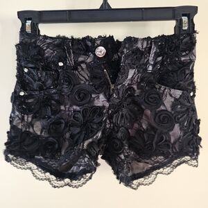 Black Lace Floral Shorts for Girls